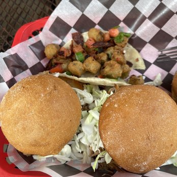 107 - Pulled pork sliders and fried okra taco - Tacos Near Me - Paris, Texas 107 - Pulled pork sliders and fried okra taco - Tacos Near Me - Paris, Texas