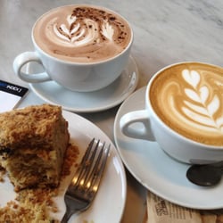 Caramel Latte, Hot Chocolate and a Coffee Cake... at Zoka in Kirkland.