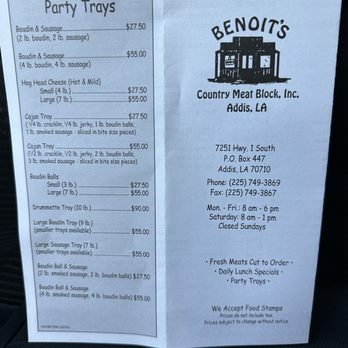 Benoit's Country Meat Block - Menu August 2023 - Meat Shops Near Me - Addis, Louisiana Benoit's Country Meat Block - Menu August 2023 - Meat Shops Near Me - Addis, Louisiana