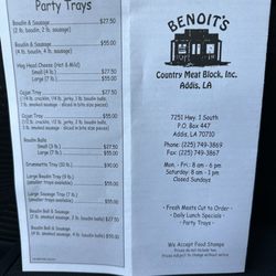 Benoit's Country Meat Block - Menu August 2023