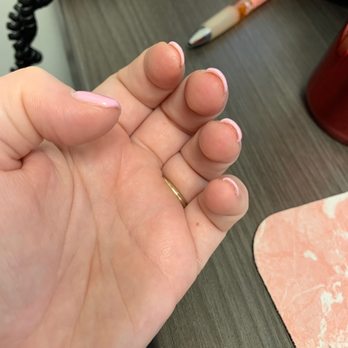 Day Spa Nails - The gel here is very thick and uneven, and you can see where the gel hasn't really bound to the nail. - Nail Salons Near Me - Fort Worth, Texas Day Spa Nails - The gel here is very thick and uneven, and you can see where the gel hasn't really bound to the nail. - Nail Salons Near Me - Fort Worth, Texas