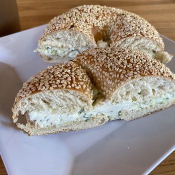 Toasted Bagelry & Deli - Sesame Bagel with Scallion Cream Cheese - Delis Near Me - Miami, Florida Toasted Bagelry & Deli - Sesame Bagel with Scallion Cream Cheese - Delis Near Me - Miami, Florida