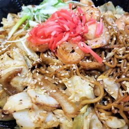 Seafood Yakisoba, served with miso soup Seafood Yakisoba, served with miso soup