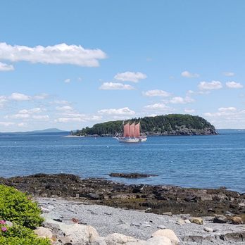 The Veranda - When Dining or having cocktails this is the view and possibly the Scooter that sails the bay! - Cocktail Bars Near Me - Bar Harbor, Maine