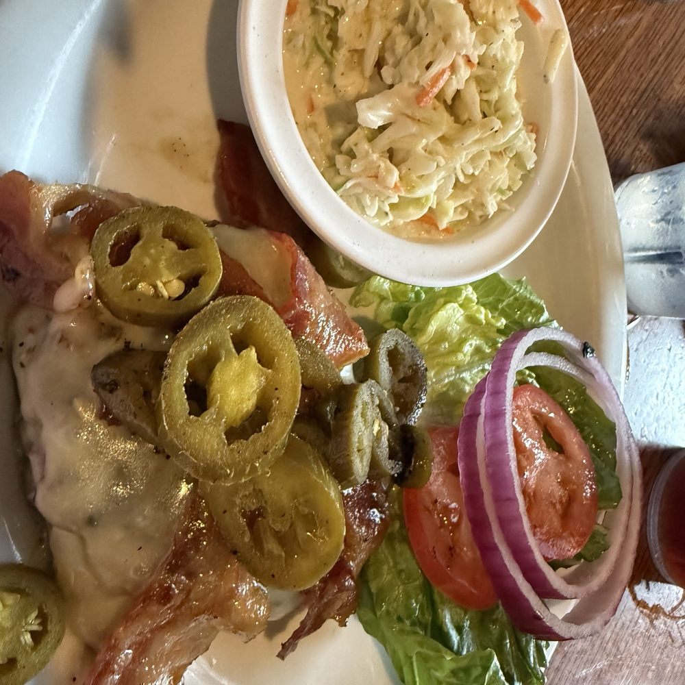 The Griffon - Griffon Burger without a bun and a side of coleslaw - Pubs Near Me - Charleston, South Carolina