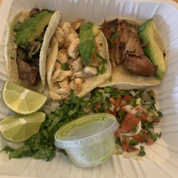Little George's Mexican Restaurant - Tacos Trio. I paid extra for Shrimp instead of the Pork Carnitas on the right, but did not get the substitution - Mexican Near Me - Centennial, Colorado Little George's Mexican Restaurant - Tacos Trio. I paid extra for Shrimp instead of the Pork Carnitas on the right, but did not get the substitution - Mexican Near Me - Centennial, Colorado