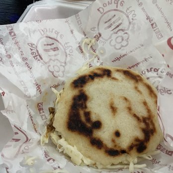 Arepas Donde Flor - Arepa Pelúa (the hairy one)  It came with 3 different sauces - Venezuelan Near Me - Ruskin, Florida