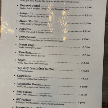 Brasero’s Restaurant & Bar - Cocktail menu - Bars Near Me - Miami, Florida