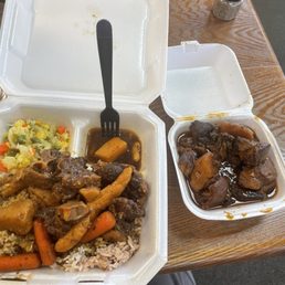 Large oxtail stew, and a side of pork brown stew.