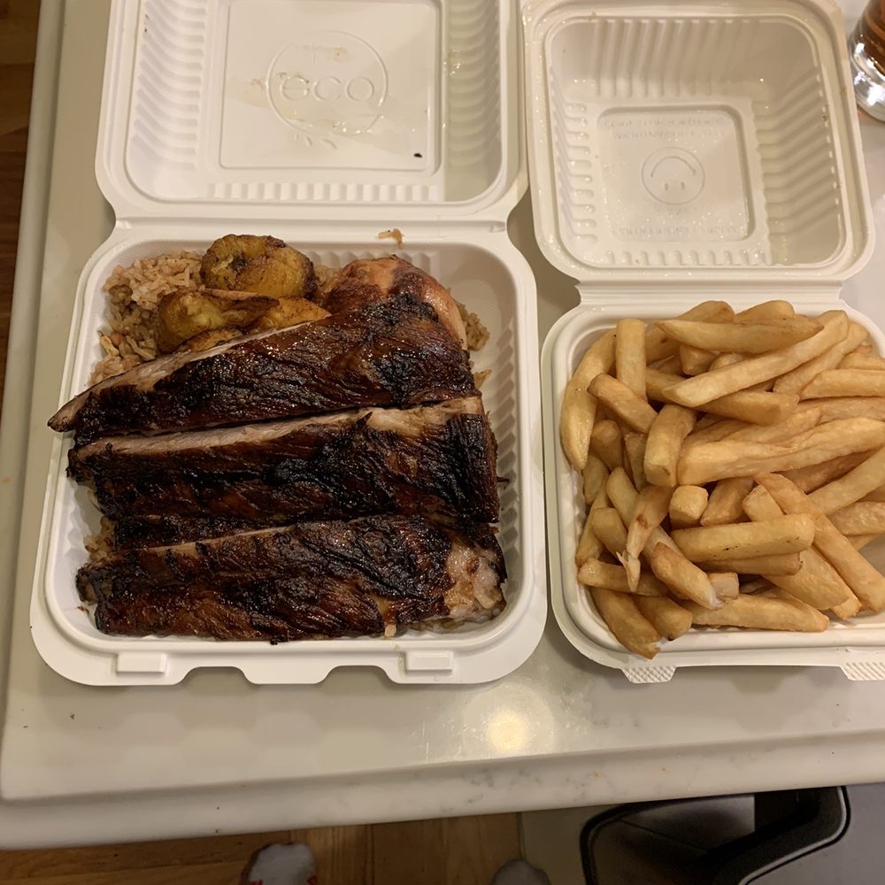 Caravan Chicken - Ribs and Chicken over fried rice combo with side of fries - Latin American Near Me - Astoria, New York