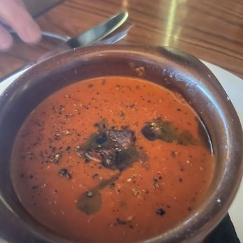 Ocean Steak - Beefeater tomato soup with twice fried bacon - Steakhouses Near Me - Atlantic City, New Jersey Ocean Steak - Beefeater tomato soup with twice fried bacon - Steakhouses Near Me - Atlantic City, New Jersey