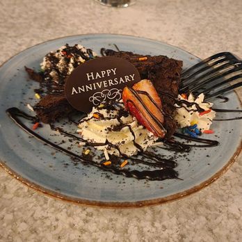 Orange Hill Restaurant & Events - Anniversary Brownie Dessert - Steakhouses Near Me - Orange, California