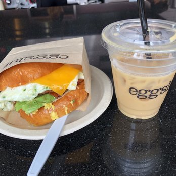 Eggslut - FairFax with egg whites and avocado  and ice coffee - Breakfast & Brunch Near Me - Los Angeles, California