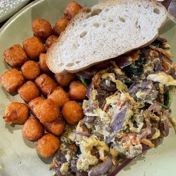 Berkeley Social Club - Bulgogi Scramble with side of sweet potato tots - Breakfast & Brunch Near Me - Berkeley, California Berkeley Social Club - Bulgogi Scramble with side of sweet potato tots - Breakfast & Brunch Near Me - Berkeley, California