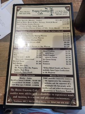 Menu photo 1 Bayou Country Cafe Houma, LA Menu photo 1 Bayou Country Cafe Houma, LA