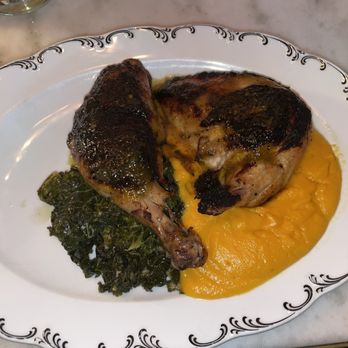 Loch Bar - Jerk half chicken with kale and sweet potato purée - Seafood Near Me - Baltimore, Maryland Loch Bar - Jerk half chicken with kale and sweet potato purée - Seafood Near Me - Baltimore, Maryland