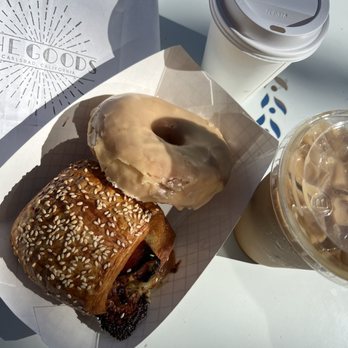 The Goods - Vermont Maple Donut, Ham and Cheese Croissant, Hot & Iced Vanilla Lattes with oat milk - Donuts Near Me - Carlsbad, California The Goods - Vermont Maple Donut, Ham and Cheese Croissant, Hot & Iced Vanilla Lattes with oat milk - Donuts Near Me - Carlsbad, California