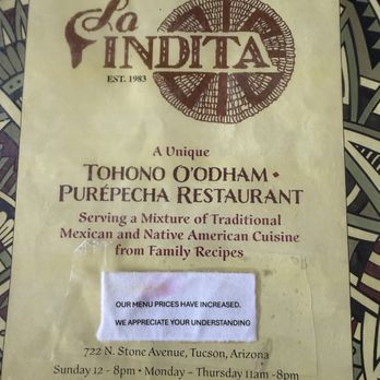 La Indita - Menu cover - Mexican Near Me - Tucson, Arizona La Indita - Menu cover - Mexican Near Me - Tucson, Arizona