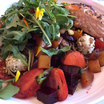 Parakeet Cafe - La Jolla - The veggie bowl with added salmon (which is cooked to perfection). Soba noodles to boot! - Coffee & Tea Near Me - La Jolla, California