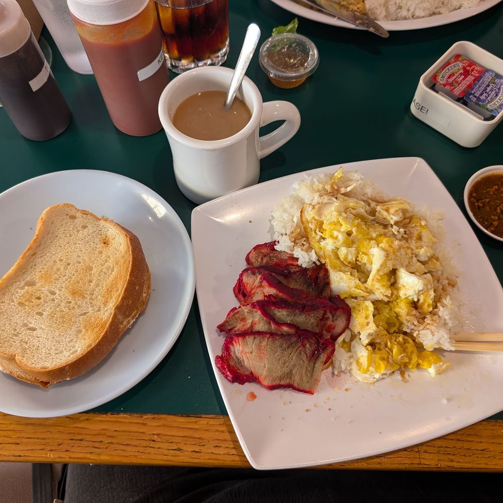 Ladybug Café - 2 Egg Breakfast (char siu, eggs, rice, and toast) - Japanese Near Me - Gardena, California