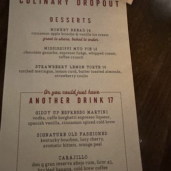Culinary Dropout - Desserts Menu - New American Near Me - San Diego, California