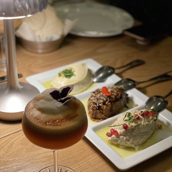 Amal - Passion fruit cocktail and the sampler dips - Lebanese Near Me - Toronto, Ontario