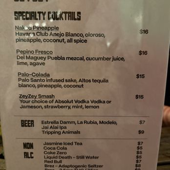 Zey Zey - Front bar menu.. guess what I had - Music Venues Near Me - Miami, Florida Zey Zey - Front bar menu.. guess what I had - Music Venues Near Me - Miami, Florida