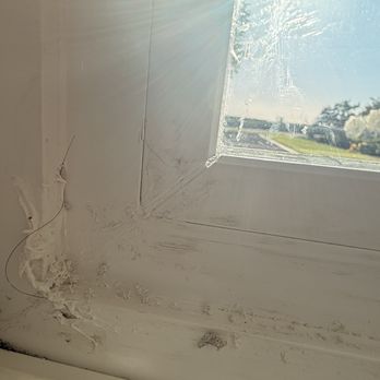 Milgard Windows & Doors - Unreal caulk job. Looks like he took a chisel to it.  There's even a hair apparent. - Windows Installation Near Me - Sacramento, California