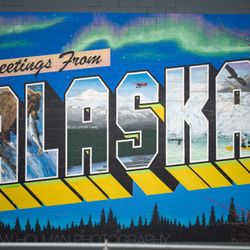 Greetings from Alaska Mural - the sign