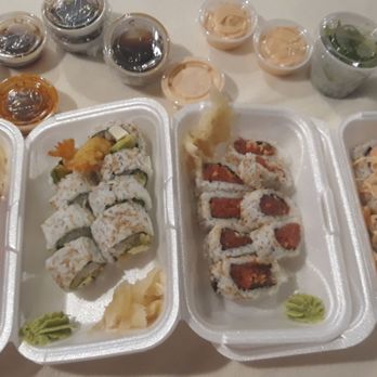 Sushi Raku - Sushi in bed, dont mind if i do lol... tuna lover, Mexican add cream cheese, spicy tuna, and ocean roll plus all the sauces to try - Japanese Near Me - Tamarac, Florida Sushi Raku - Sushi in bed, dont mind if i do lol... tuna lover, Mexican add cream cheese, spicy tuna, and ocean roll plus all the sauces to try - Japanese Near Me - Tamarac, Florida