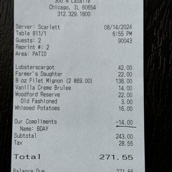 Chicago Cut Steakhouse - Receipt - Steakhouses Near Me - Chicago, Illinois Chicago Cut Steakhouse - Receipt - Steakhouses Near Me - Chicago, Illinois