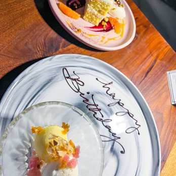BATA - Olive oil cake and sorbet dessert dishes.  A different flavor with every bite.  Absolutely delish! - New American Near Me - Tucson, Arizona