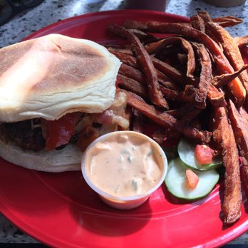 Crazy Burger - Cheeseburger with sweet potato fries. - Juice Bars & Smoothies Near Me - Narragansett, Rhode Island