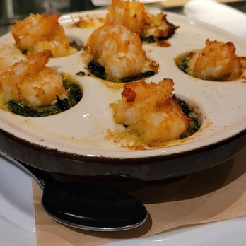 Seasons 52 - Lump Crab and Shrimp-Stuffed Mushrooms with Spinach - New American Near Me - Oak Brook, Illinois Seasons 52 - Lump Crab and Shrimp-Stuffed Mushrooms with Spinach - New American Near Me - Oak Brook, Illinois