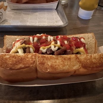 Dog Haus Biergarten - Bacon, pickled peppers, grilled onion, mayo, mustard and ketchup. - Burgers Near Me - Tempe, Arizona Dog Haus Biergarten - Bacon, pickled peppers, grilled onion, mayo, mustard and ketchup. - Burgers Near Me - Tempe, Arizona