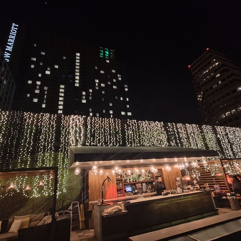 View of the JW Marriott towers and the bar area.