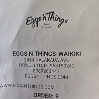 Eggs 'n Things - Waikiki Beach Eggspress - Receipt of Eggs'n Things - Breakfast & Brunch Near Me - Honolulu, Hawaii