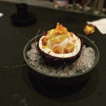 Gordon Ramsay Hell's Kitchen - COCONUT THREE WAYS- mango passion fruit, coconut sorbet, coconut cake  10- suspect of something done 3 ways but this dessert was well done. - Desserts Near Me - Washington, DC, District of Columbia