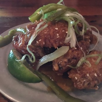 Paper Plane - Sticky Wings (Sweet Potato Shochu Batter, Honey, Butter, Pickled Jalapenos, Scallions, $11)- 4/5 stars - Cocktail Bars Near Me - San Jose, California Paper Plane - Sticky Wings (Sweet Potato Shochu Batter, Honey, Butter, Pickled Jalapenos, Scallions, $11)- 4/5 stars - Cocktail Bars Near Me - San Jose, California