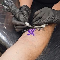 Frosted Ink Tattoos - Michelle working on a 3x3 Viking ship for my first piece.