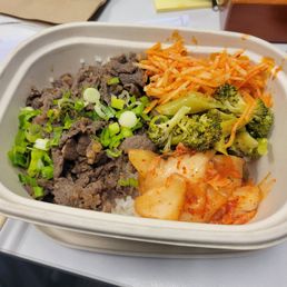 Bolgogi Bowl with kimchi, radish, and brocoli. Delicious!