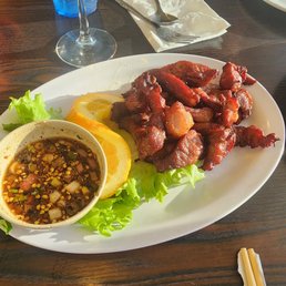 Pork jerky with spicy dip Pork jerky with spicy dip
