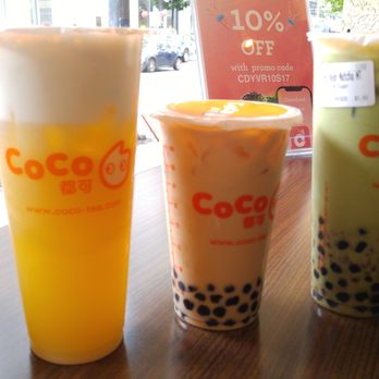 CoCo Fresh Tea & Juice - Large size Salty Cream with Green Tea, (left), regular milk tea with pearls (middle), Matcha milk tea with pearls (right) - Coffee & Tea Near Me - Vancouver, British Columbia CoCo Fresh Tea & Juice - Large size Salty Cream with Green Tea, (left), regular milk tea with pearls (middle), Matcha milk tea with pearls (right) - Coffee & Tea Near Me - Vancouver, British Columbia