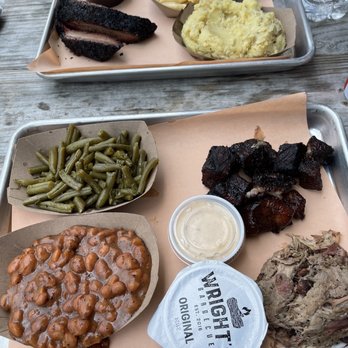 Wright’s Barbecue - Our plates! Bacon burnt ends, pulled pork. The other plate is brisket - Barbeque Near Me - Bentonville, Arkansas Wright’s Barbecue - Our plates! Bacon burnt ends, pulled pork. The other plate is brisket - Barbeque Near Me - Bentonville, Arkansas