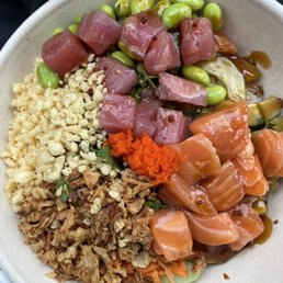 BYO poke bowl with marinated tuna and marinated salmon BYO poke bowl with marinated tuna and marinated salmon