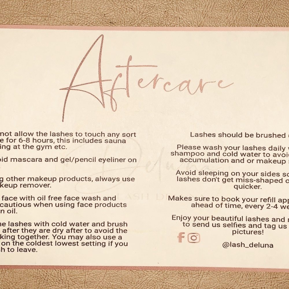 They provided me with an aftercare card and a eyelash spoolie. They provided me with an aftercare card and a eyelash spoolie.