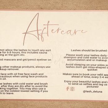 Lash Deluna - They provided me with an aftercare card and a eyelash spoolie. - Eyelash Service Near Me - Fairfax, Virginia Lash Deluna - They provided me with an aftercare card and a eyelash spoolie. - Eyelash Service Near Me - Fairfax, Virginia
