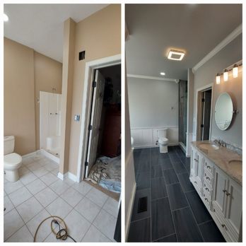 Corey's Complete Construction - a bathroom before and after remodeling - Garage Door Services Near Me Corey's Complete Construction - a bathroom before and after remodeling - Garage Door Services Near Me