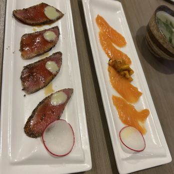 Sushi Masa - Seared Pepper Tuna and Salmon Carpaccio - Sushi Bars Near Me - Tampa, Florida Sushi Masa - Seared Pepper Tuna and Salmon Carpaccio - Sushi Bars Near Me - Tampa, Florida