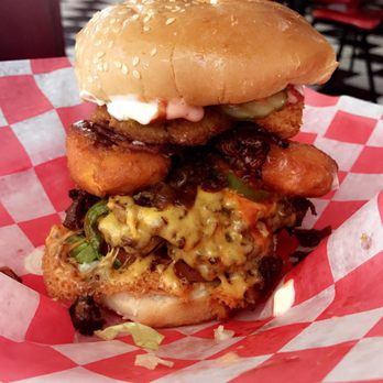Zo's Good Burger E. Dearborn - Bacon double cheeseburger with onion rings fried jalepenos sand Mac and cheese bits and good burger sauce - Halal Near Me - Dearborn, Michigan Zo's Good Burger E. Dearborn - Bacon double cheeseburger with onion rings fried jalepenos sand Mac and cheese bits and good burger sauce - Halal Near Me - Dearborn, Michigan